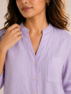 Women’s Soft Linen Blend Pastel Purple Shirt | Casual Button-Down Top | 3/4 Sleeve Premium Everyday Wear