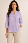 Women’s Soft Linen Blend Pastel Purple Shirt | Casual Button-Down Top | 3/4 Sleeve Premium Everyday Wear
