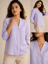 Women’s Soft Linen Blend Pastel Purple Shirt | Casual Button-Down Top | 3/4 Sleeve Premium Everyday Wear