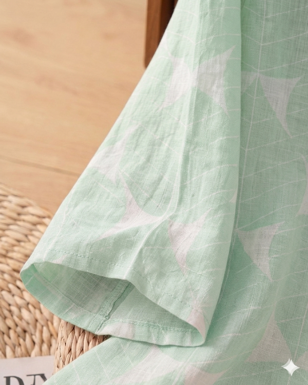 Women’s Soft Pastel Green Tunic | Abstract Print V-Neck Top | Relaxed Fit Casual Kurti | Summer Tunic |