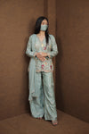 Mint Green Embroidered Kurti Sharara Set for Women|Kurti & Sharara Set|