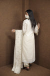 Women’s White Golden Embroidered Kurti Pant Dupatta Set|ethnic wear for festive occasions |