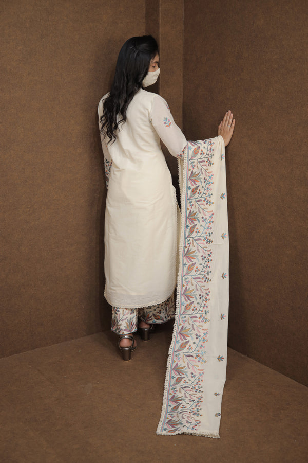 Designer White Kurti Set with Multicolour Embroidery | women’s ethnic outfit sets |