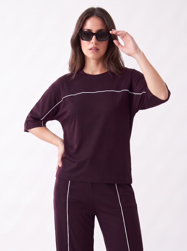 Women's Airport Style Ribbed Co-Ord Set with Wide-Leg Trousers|Women's Designer-Inspired Co-Ord Set|