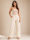 Women’s Beige Wide Leg Pants | High Waist Drawstring Trouser | Casual Summer Bottom Wear