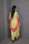 Yellow Floral Kurti Pant Set with Pink Dupatta|Daywear Festive|