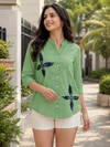 Women’s Soft Linen Blend Dark Green Shirt | Casual Button-Down Top | 3/4 Sleeve Premium Everyday Wear