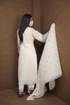 Women’s White Blue Embroidered Kurti Pant Dupatta Set|ethnic wear for festive occasions|