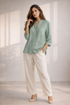Trendy Pastel Green Shirt & White Pant Co-Ord Set for Women | Summer Outfit | Casual & Office Wear