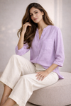 Trendy Pastel Puprle Shirt & White Pant Co-Ord Set for Women | Summer Outfit | Casual & Office Wear