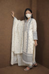 Women’s White Blue Embroidered Kurti Pant Dupatta Set|ethnic wear for festive occasions|