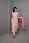 Pink Sleeveless Kurti Pant Dupatta Set for Women | Embroidered|