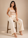 Women’s Beige Wide Leg Pants | High Waist Drawstring Trouser | Casual Summer Bottom Wear