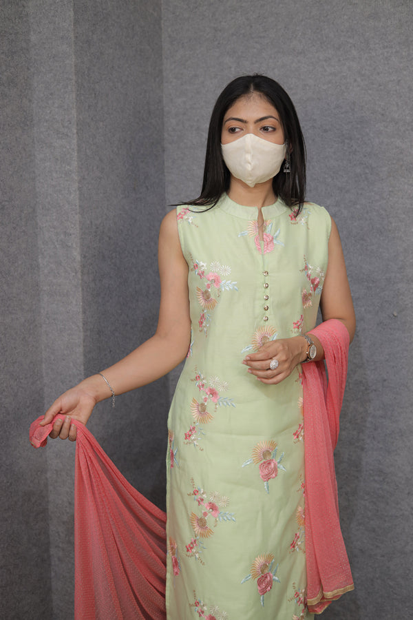 Stylish Mint Green Floral Kurti Set for Women|Office Wear|