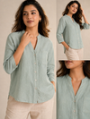 Women’s Soft Linen Blend Pastel Green Shirt | Casual Button-Down Top | 3/4 Sleeve Premium Everyday Wear