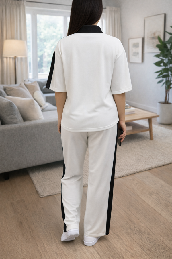 Women’s Coffee Print Half-Zip Co-ord Set | Black & White Colorblock Lounge Wear|