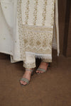 Luxury Hand-Embroidered Cream Kurti with Pant & Dupatta – Wedding & Festive Collection