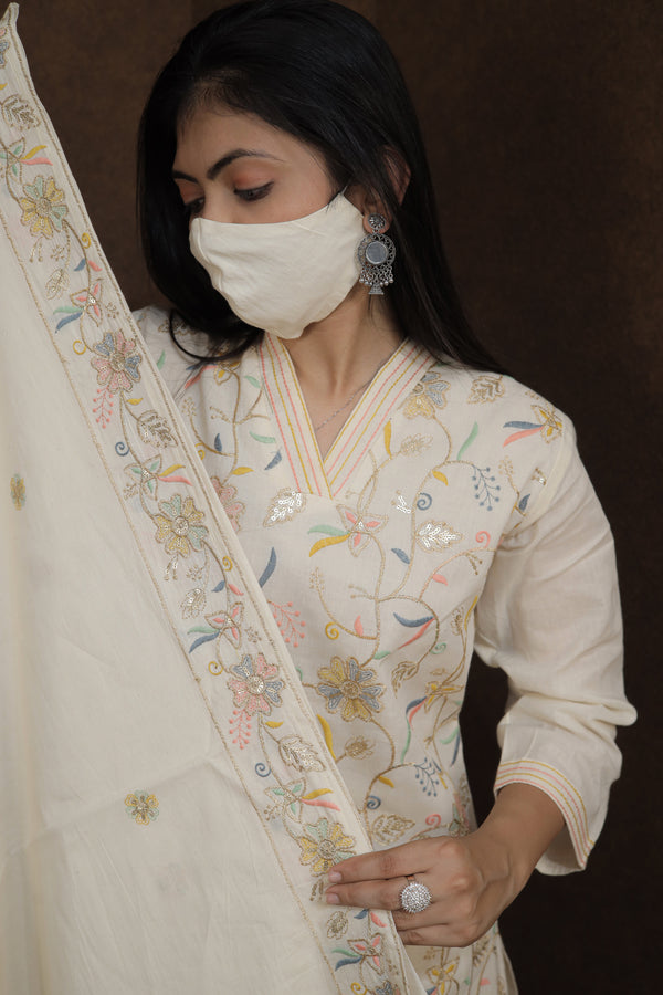Premium White Floral Embroidered Kurti Set for Women | Festive Wear |Ethnic Party Wear|