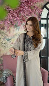 Elegant Embroidered Gray Suit with Black Detailing – Timeless Sophistication