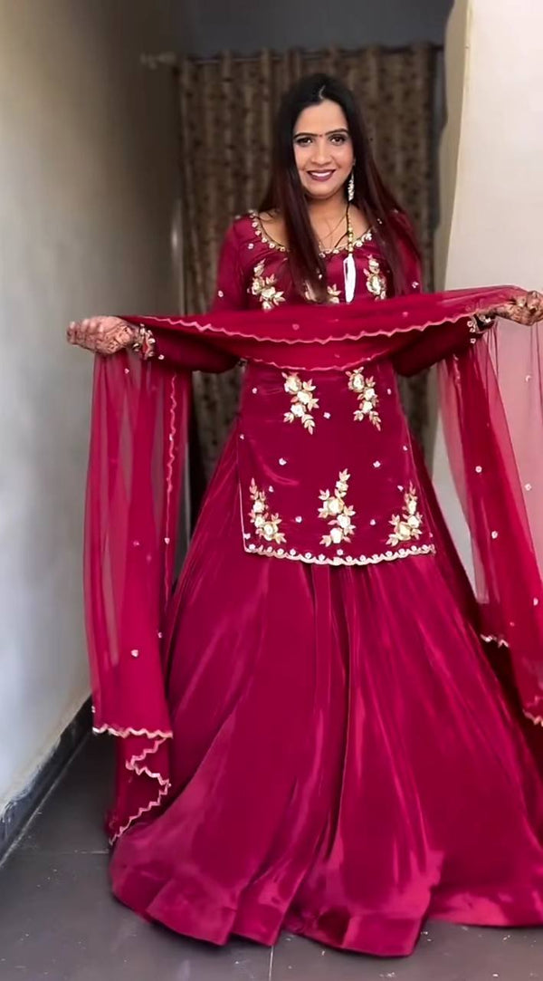 "Elegant in Maroon: Traditional Ethnic Charm with Floral Embroidery"