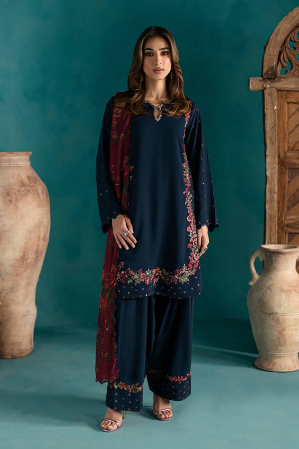 Timeless Grace: Navy Suit with Luxurious Red and Gold Embellishments