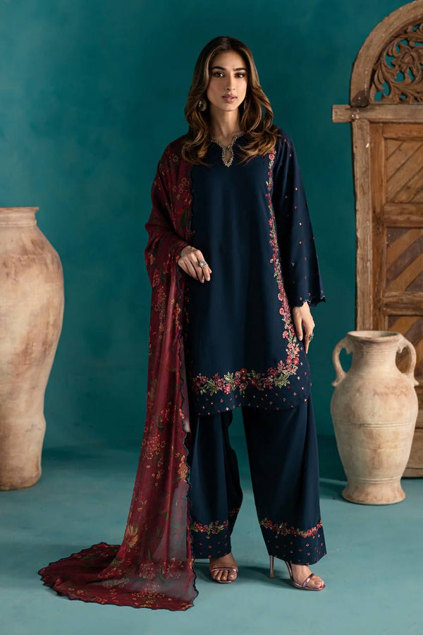 Timeless Grace: Navy Suit with Luxurious Red and Gold Embellishments