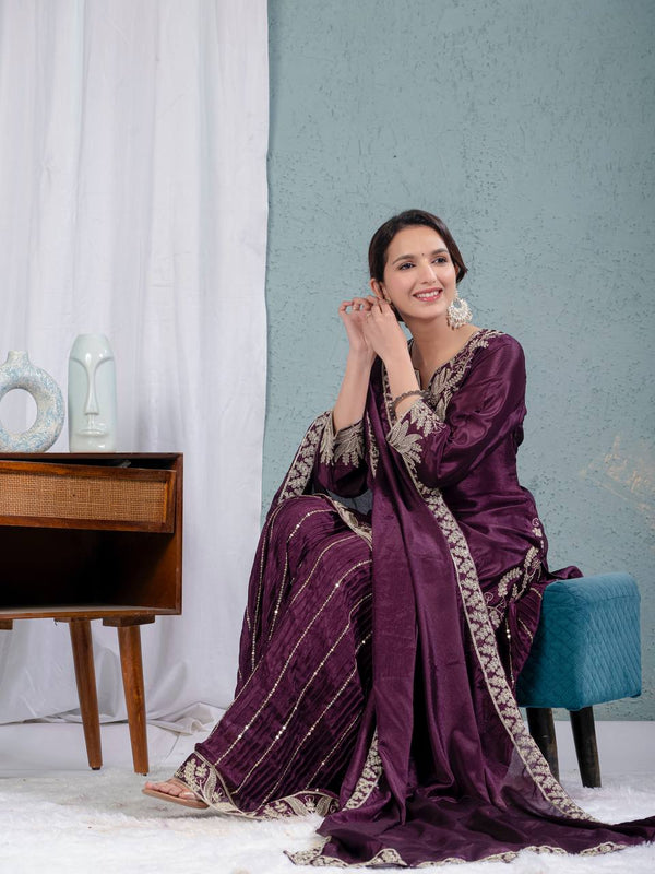 Preet Chinon Silk Sharara Set