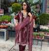 Majestic Velvet Outfit Embellished with Delicate Golden Embroidery