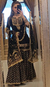 "Regal Black and Gold Sharara Set with Intricate Embroidery"