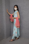 Women’s Sky Blue Kurti Pant Set | Floral Embroidery|Ethnic Wear|