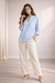 Trendy Pastel Sky Blue Shirt & White Pant Co-Ord Set for Women | Summer Outfit | Casual & Office Wear