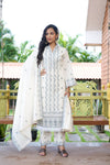 Elegant Cream Embroidered Cotton Kurti Set with Dupatta – Ethnic Grace Collection
