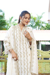 Elegant Cream Embroidered Cotton Kurti Set with Dupatta – Ethnic Grace Collection