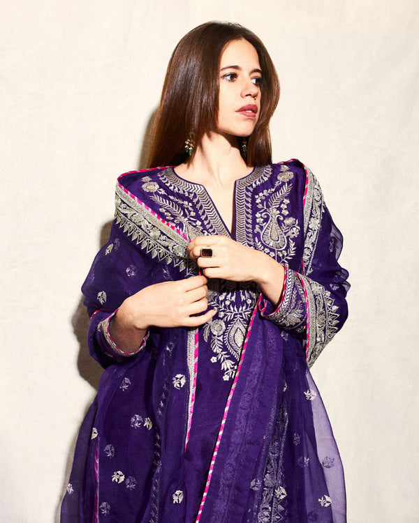 Royal Elegance: Deep Purple Embroidered Anarkali Suit