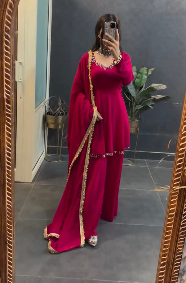 Pink Grace: A Flowy Anarkali with Minimalist Charm