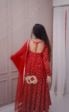 Red Embroidered Anarkali Suit with Fancy Golden Work and Net Dupatta
