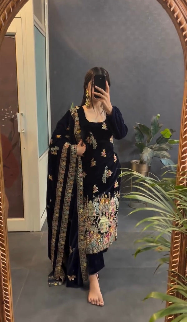 Winter Special Designer Embroidery Velvet Suit