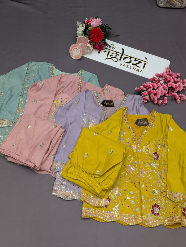 Lavender Embroidered Kurti Sharara Set for Women | Sharara Suit for Festive Occasions |