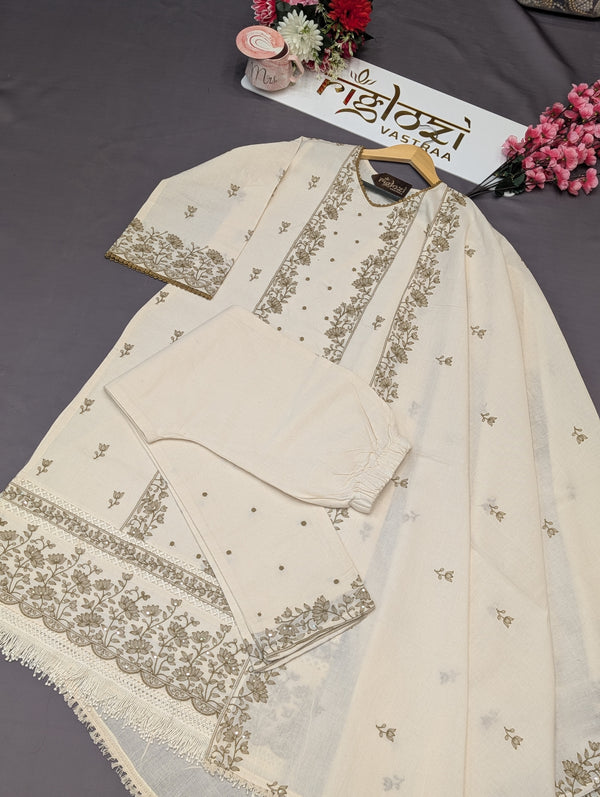 Royal Ethnic Off-White Kurta Set with Intricate Thread Work.Pastel Perfection Floral Printed Kurta Set for Women