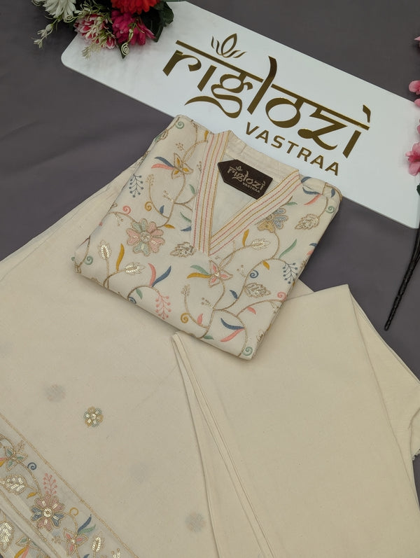 Premium White Floral Embroidered Kurti Set for Women | Festive Wear |Ethnic Party Wear|