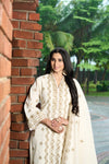 Elegant Cream Embroidered Cotton Kurti Set with Dupatta – Ethnic Grace Collection