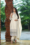 Festive Ready Embroidered Kurta Pant Dupatta Set in Off-White Tone