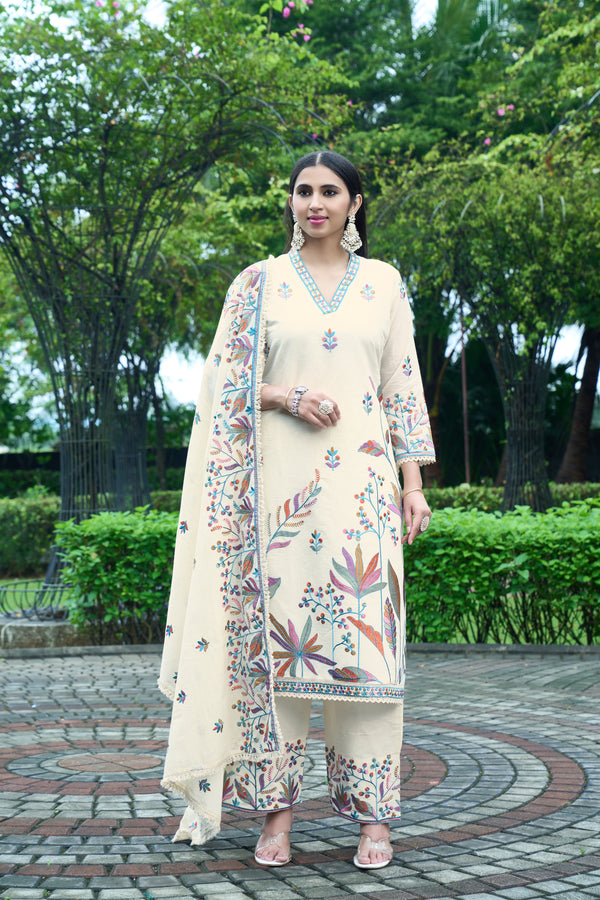 Charming Off-White Designer Kurti Set with Chiffon Dupatta