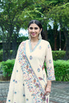Charming Off-White Designer Kurti Set with Chiffon Dupatta