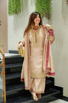 Luxurious Pink Georgette Ensemble Adorned with Gold Threads