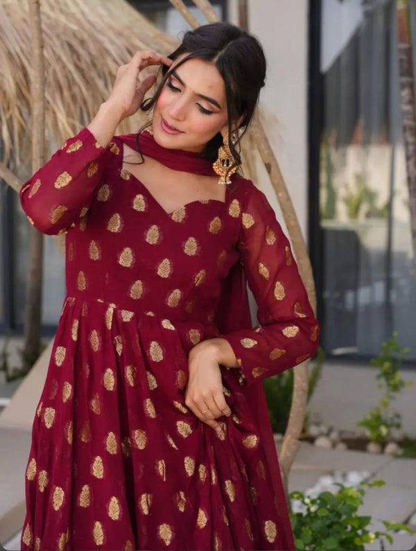 Luxurious Maroon Anarkali Suit with Intricate Embroidery