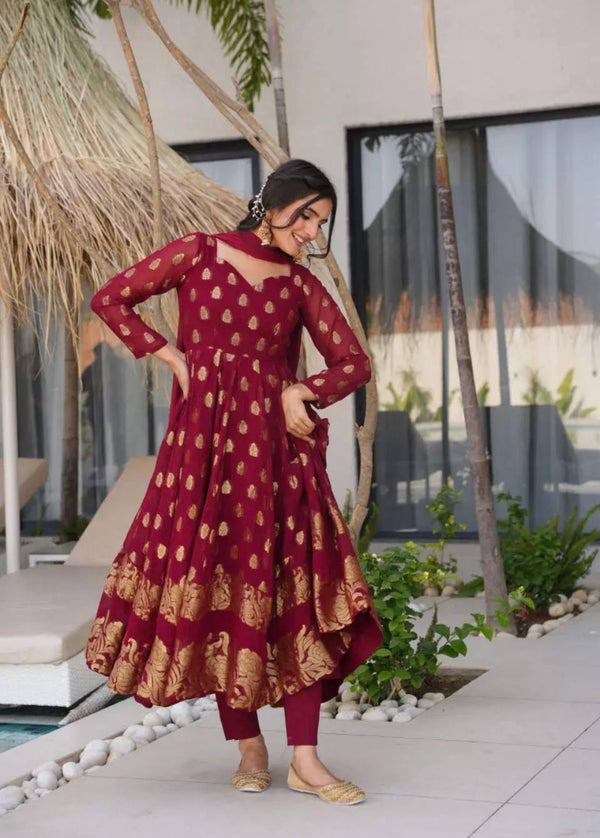 Luxurious Maroon Anarkali Suit with Intricate Embroidery