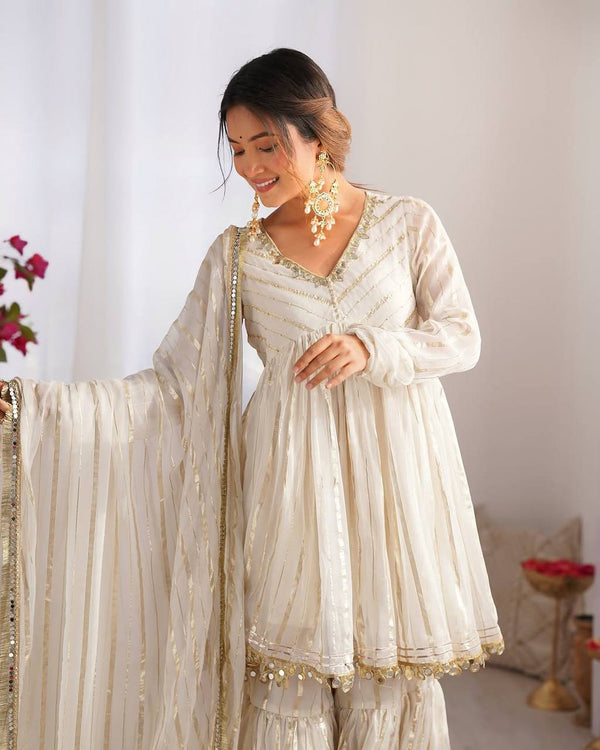 Ethereal Elegance White Dress with Golden Embroidery