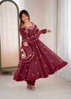 Exquisite Maroon Embroidered Anarkali Suit for Elegance