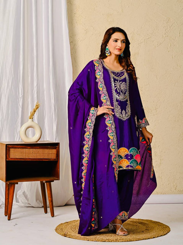 Regal Elegance: Purple Embroidered Salwar Suit Ensemble